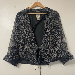 Vintage Ice 100% Silk Open Front Tie Long Sleeve Collared Paisley Blouse Large